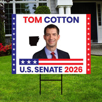 Tom Cotton For Arkansas Senate 2026 Yard Sign, Corrugated Plastic Senate Elections Race Red White & Blue Yard Sign with Metal H-Stake