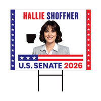 Hallie Shoffner For Arkansas Senate 2026 Yard Sign, Corrugated Plastic Senate Elections Race Red White & Blue Yard Sign with Metal H-Stake