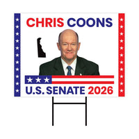 Chris Coons For Delaware Senate 2026 Yard Sign, Corrugated Plastic Senate Elections, Race Red White & Blue Yard Sign with Metal H-Stake