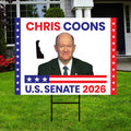 Chris Coons For Delaware Senate 2026 Yard Sign, Corrugated Plastic Senate Elections, Race Red White & Blue Yard Sign with Metal H-Stake