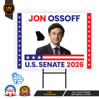 Jon Ossoff For Georgia Senate 2026 Yard Sign, Corrugated Plastic Senate Elections, Race Red White & Blue Yard Sign with Metal H-Stake