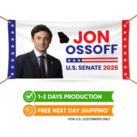 Jon Ossoff For Georgia U.S. Senate Banner Sign, 13 oz Waterproof US Senate Election 2026, Democratic Party Vinyl Banner With Metal Grommets