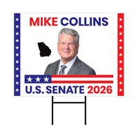 Mike Collins For Georgia Senate 2026 Yard Sign, Corrugated Plastic Senate Elections, Race Red White & Blue Yard Sign with Metal H-Stake