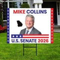 Mike Collins For Georgia Senate 2026 Yard Sign, Corrugated Plastic Senate Elections, Race Red White & Blue Yard Sign with Metal H-Stake