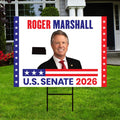 Roger Marshall For Kansas Senate 2026 Yard Sign, Corrugated Plastic Senate Elections, Race Red White & Blue Yard Sign with Metal H-Stake