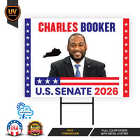Charles Booker For Kentucky Senate 2026 Yard Sign, Corrugated Plastic Senate Elections, Race Red White & Blue Yard Sign with Metal H-Stake