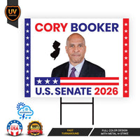 Cory Booker For New Jersey Senate 2026 Yard Sign, Corrugated Plastic Senate Elections, Race Red White & Blue Yard Sign with Metal H-Stake