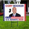 Cory Booker For New Jersey Senate 2026 Yard Sign, Corrugated Plastic Senate Elections, Race Red White & Blue Yard Sign with Metal H-Stake