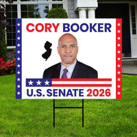 Cory Booker For New Jersey Senate 2026 Yard Sign, Corrugated Plastic Senate Elections, Race Red White & Blue Yard Sign with Metal H-Stake