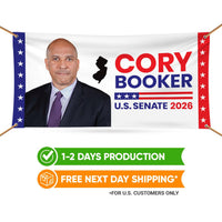 Cory Booker For New Jersey U.S. Senate Banner Sign, 13 oz Waterproof US Senate Election 2026, Democratic Vinyl Banner With Metal Grommets