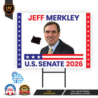 Jeff Merkley For Oregon Senate 2026 Yard Sign, Corrugated Plastic Senate Elections, Race Red White & Blue Yard Sign with Metal H-Stake