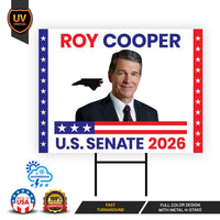 Roy Cooper For North Carolina Senate 2026 Yard Sign, Corrugated Senate Elections, Race Red White & Blue Yard Sign with Metal H-Stake