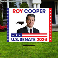 Roy Cooper For North Carolina Senate 2026 Yard Sign, Corrugated Senate Elections, Race Red White & Blue Yard Sign with Metal H-Stake