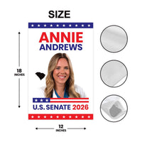 Annie Andrews For South Carolina Senate 2026 Garden Flag, Double Sided, 2026 Senate Flag, Elections Flag, Race Red White & Blue Flag