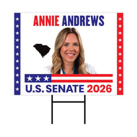 Annie Andrews For South Carolina Senate 2026 Yard Sign, Corrugated Senate Elections, Race Red White & Blue Yard Sign with Metal H-Stake