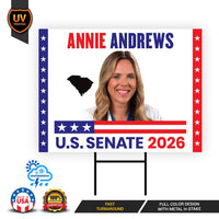 Annie Andrews For South Carolina Senate 2026 Yard Sign, Corrugated Senate Elections, Race Red White & Blue Yard Sign with Metal H-Stake
