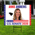 Annie Andrews For South Carolina Senate 2026 Yard Sign, Corrugated Senate Elections, Race Red White & Blue Yard Sign with Metal H-Stake