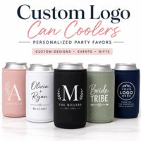 Custom Logo Can Coolers, Personalized Neoprene Can Cooler, Party Favor Drink Sleeve, Bachelorette Gift, Wedding Favors, Bulk Cozies