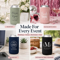 Custom Logo Can Coolers, Personalized Neoprene Can Cooler, Party Favor Drink Sleeve, Bachelorette Gift, Wedding Favors, Bulk Cozies