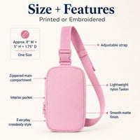 Custom Sling Bag, Printed or Embroidered Crossbody Bag, Personalized Belt Bag, Bridesmaid Gift, Logo Bag, Monogram Bag