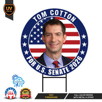 Tom Cotton For Arkansas Senate 2026 Yard Sign, Corrugated Plastic Senate Elections Race Red White & Blue Yard Sign with Metal H-Stake