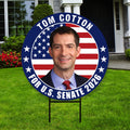 Tom Cotton For Arkansas Senate 2026 Yard Sign, Corrugated Plastic Senate Elections Race Red White & Blue Yard Sign with Metal H-Stake