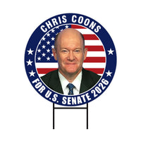 Chris Coons For Delaware Senate 2026 Yard Sign, Corrugated Plastic Senate Elections, Race Red White & Blue Yard Sign with Metal H-Stake