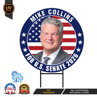 Mike Collins For Georgia Senate 2026 Yard Sign, Corrugated Plastic Senate Elections, Race Red White & Blue Yard Sign with Metal H-Stake