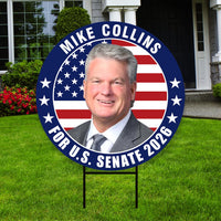 Mike Collins For Georgia Senate 2026 Yard Sign, Corrugated Plastic Senate Elections, Race Red White & Blue Yard Sign with Metal H-Stake