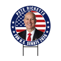 Pete Ricketts For Nebraska Senate 2026 Yard Sign, Corrugated Plastic Senate Elections, Race Red White & Blue Yard Sign with Metal H-Stake