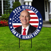 Pete Ricketts For Nebraska Senate 2026 Yard Sign, Corrugated Plastic Senate Elections, Race Red White & Blue Yard Sign with Metal H-Stake