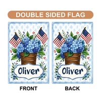 Personalized Patriotic Garden Flag, 12x18 Double Sided Sign, Hydrangea Patriotic Outdoor Decor, Custom Name Porch Decor, Mother's Day Gift