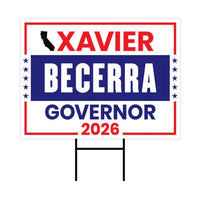Xavier Becerra For California Governor 2026 Yard Sign, Corrugated Governor Elections Race Red White Blue Yard Sign with Metal H-Stake