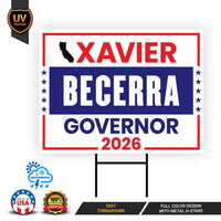 Xavier Becerra For California Governor 2026 Yard Sign, Corrugated Governor Elections Race Red White Blue Yard Sign with Metal H-Stake