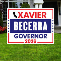 Xavier Becerra For California Governor 2026 Yard Sign, Corrugated Governor Elections Race Red White Blue Yard Sign with Metal H-Stake