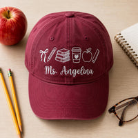 Personalized Teacher Embroidered Hat, Custom Name Cap, Classroom Hat Gift, Back to School, Coquette Bow, Teacher Appreciation Gift