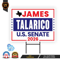 James Talarico For Texas Senate 2026 Yard Sign, Corrugated Plastic Senate Elections, Race Red White & Blue Yard Sign with Metal H-Stake