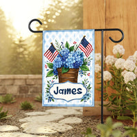 Personalized Patriotic Garden Flag, 12x18 Double Sided Sign, Hydrangea Patriotic Outdoor Decor, Custom Name Porch Decor, Mother's Day Gift