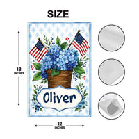 Personalized Patriotic Garden Flag, 12x18 Double Sided Sign, Hydrangea Patriotic Outdoor Decor, Custom Name Porch Decor, Mother's Day Gift