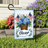 Personalized Patriotic Garden Flag, 12x18 Double Sided Sign, Hydrangea Patriotic Outdoor Decor, Custom Name Porch Decor, Mother's Day Gift