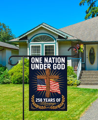 One Nation Under God Garden Flag, 12x18 Double Sided Yard Flag, Patriotic Outdoor Decor, America 250th Cross Blessings, 4th of July Gift