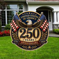 Eagle 250th Anniversary USA Patriotic Yard Sign, Weatherproof Holiday Sign, Metal Stakes Included, 4th of July Memorial Outdoor Decor