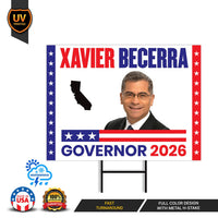 Xavier Becerra For California Governor 2026 Yard Sign, Corrugated Governor Elections Race Red White Blue Yard Sign with Metal H-Stake