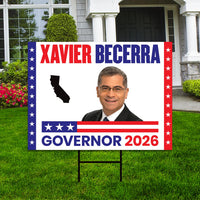 Xavier Becerra For California Governor 2026 Yard Sign, Corrugated Governor Elections Race Red White Blue Yard Sign with Metal H-Stake