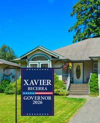 Xavier Becerra For California Governor 2026 Garden Flag, Double Sided, 2026 Governor Flag, Elections Flag, Race Red White & Blue Flag