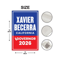 Xavier Becerra For California Governor 2026 Garden Flag, Double Sided, 2026 Governor Flag, Elections Flag, Race Red White & Blue Flag