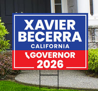 Xavier Becerra For California Governor 2026 Yard Sign, Corrugated Governor Elections Race Red White Blue Yard Sign with Metal H-Stake