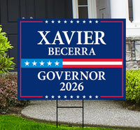 Xavier Becerra For California Governor 2026 Yard Sign, Corrugated Governor Elections Race Red White Blue Yard Sign with Metal H-Stake