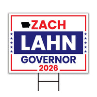 Zach Lahn For Iowa Governor 2026 Yard Sign, Corrugated Plastic Governor Elections Race Red White & Blue Yard Sign with Metal H-Stake