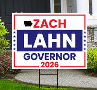 Zach Lahn For Iowa Governor 2026 Yard Sign, Corrugated Plastic Governor Elections Race Red White & Blue Yard Sign with Metal H-Stake